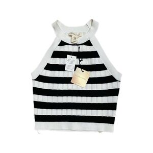 NWT Happily Grey Black & White Striped High Neck Cropped Tank